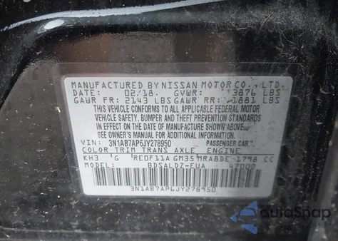 2018 Nissan Sentra Sv из США, поврежденный, VIN 3N1AB7AP6JY278950